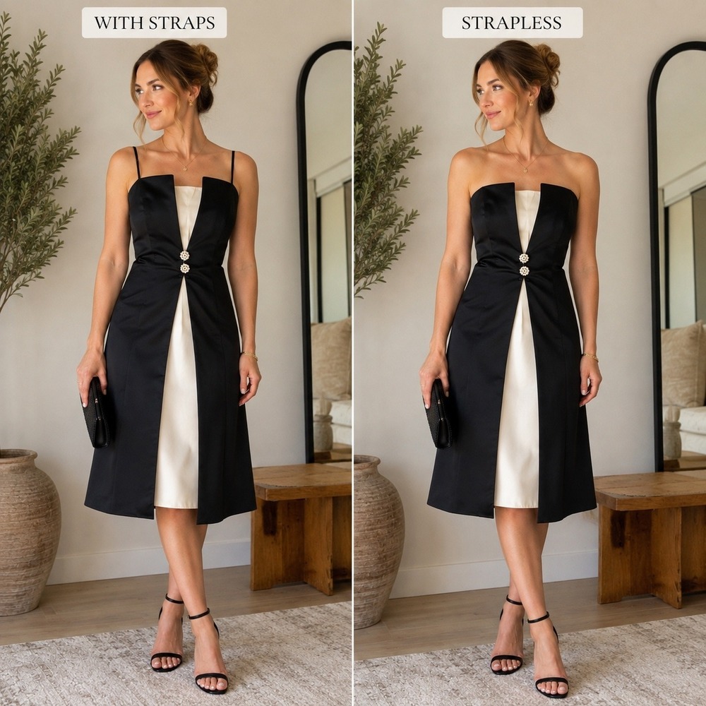 XS 2 Vintage Betsy & Adam Jaslene Black Ivory Satin Jeweled Cocktail Party Dress